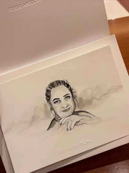 A minimalistic yet elegant watercolor portrait I created during a live illustration event for Louis Vuitton. These quick sketches are a wonderful memento for guests to take home.