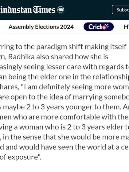 I spoke to the Hindustan Times about the shifting paradigms in age-gap relationships. I'm seeing more women open to dating younger men and vice versa, as maturity and life experience become more valued.