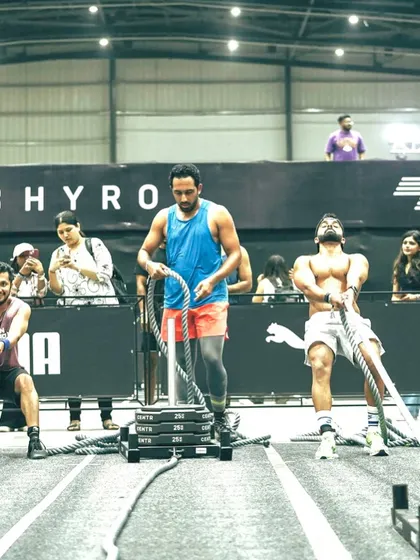 The sled pull at Hyrox. This is a different variation from the push, targeting the back and biceps.