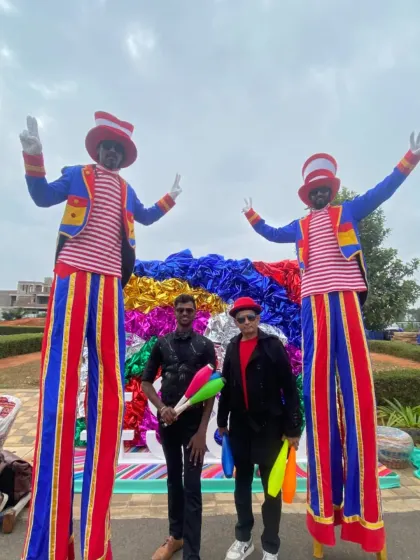 Bringing the carnival vibe to an outdoor event with my talented stilt walkers. These performers add a touch of spectacle and are always a huge hit with guests of all ages.