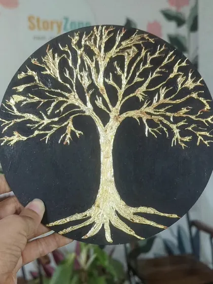 A beautiful "Tree of Life" created with gold foil. This technique adds a stunning, metallic finish to your artwork.