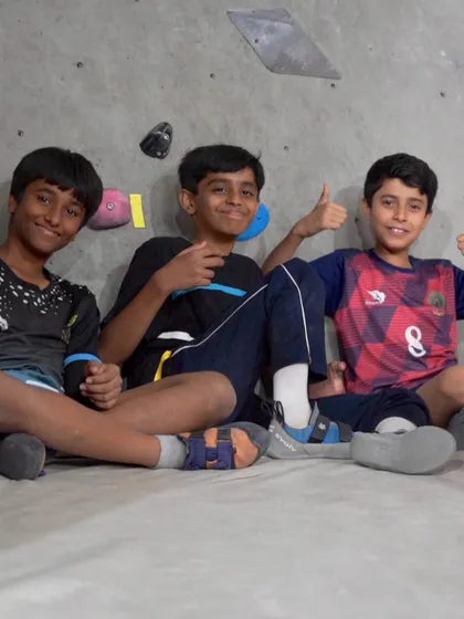 Thumbs up from our young climbers! After a day of challenges and fun at the Kids Climbing Competition, it's all about smiles and making new friends.