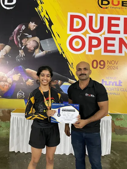Our female fighters are a force to be reckoned with. Here is one of our champions after her win at the Duel Open.