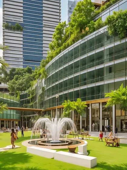 Redevelopment is about reimagining how we connect. This image illustrates a successful public plaza, where green spaces, fountains, and accessible retail frontages create an inclusive and lively community space for all.