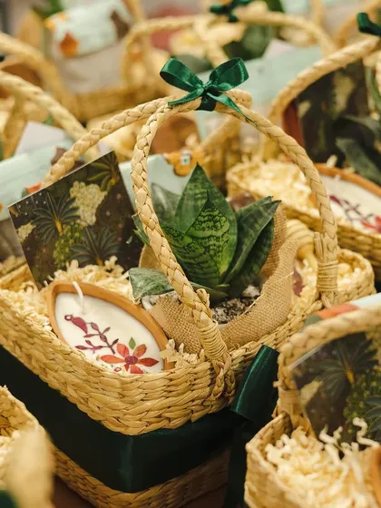 A close-up of our green gifting option, featuring a live snake plant in a jute-wrapped pot. It's a gift that grows, reminding the recipient of your thoughtful gesture long after the occasion.