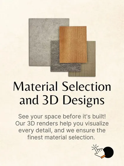 We help you visualize every detail through our 3D renders and guide you in selecting the finest materials that fit your budget and style, ensuring a high-quality finish.