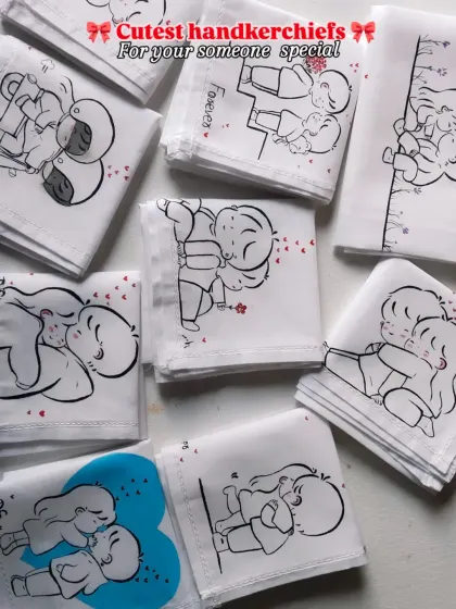A collection of my "cutest handkerchiefs" for your someone special. Each one features a different adorable couple doodle, perfect for expressing love in a simple, sweet way.