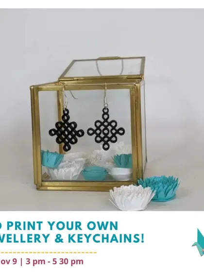 A closer look at some of the 3D printed jewelry and keychains made at our workshops. We love seeing the unique designs everyone comes up with.