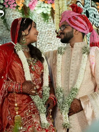 Capturing the quiet, loving gaze between the bride and groom right after the ceremony. It's these soulful moments, amidst all the grandeur, that truly define a wedding day.