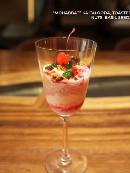 "Mohabbat" Ka Falooda, a sweet and refreshing dessert with toasted nuts and basil seeds, perfect for ending an Iftar feast.