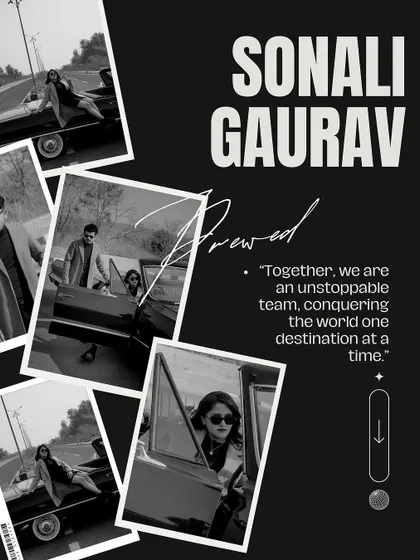 A modern, graphic-style 'Save the Date' announcement. This collage uses polaroid-style frames and bold text to create a trendy and impactful design.