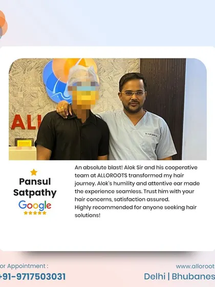 "Trust him with your hair concerns, satisfaction assured." A heartfelt thank you to Pansul Satpathy for his 5-star review and for trusting me and my team with his hair restoration journey.