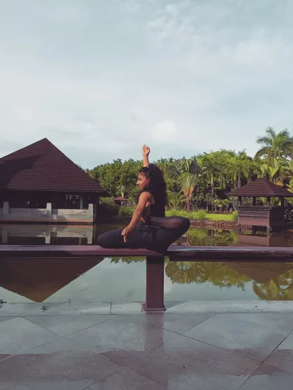 Day 7 of Navratri. A pose dedicated to Goddess Kalratri, the fierce form of the Devi who destroys negative energy.
