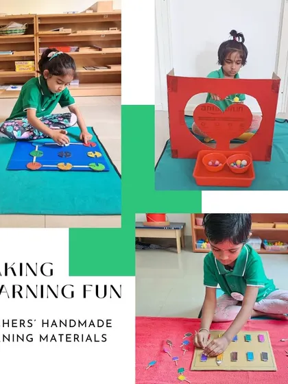 Learning is always fun when the materials are made with love. This collage showcases more of our teachers' handmade creations, designed to engage children in learning about biology and fine motor skills.