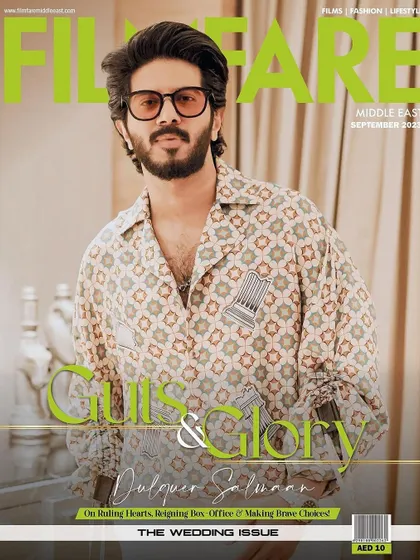 The cover of Filmfare Middle East with the incredible Dulquer Salmaan. I selected this printed Kanika Goyal shirt to give a relaxed yet regal feel, fitting for the 'Guts & Glory' theme.