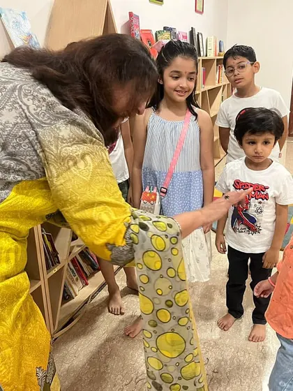 A sweet moment of interaction during our Ganesh Chaturthi story session. I make sure every child feels seen and included in our group activities.