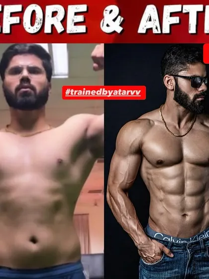 Another angle of the 100-day journey. Notice the significant reduction in body fat around the midsection and the new muscle definition in the chest and arms.