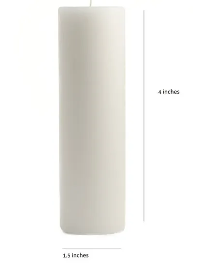 This image shows the dimensions of one of my standard pillar candles, measuring 4 inches in height and 1.5 inches in diameter. I can customize dimensions based on your specific needs.