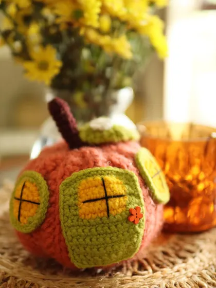 My whimsical Pumpkin House, a favourite autumn decoration that adds a touch of fairytale magic.