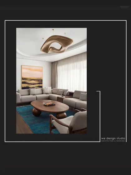 A graphic showcasing the living room of the West Coast Residence, a project that celebrates material authenticity, refined craftsmanship, and spatial fluidity.
