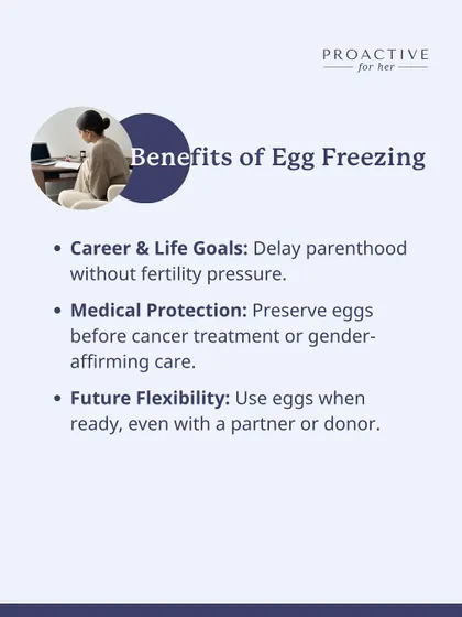 The benefits of egg freezing are all about giving you flexibility. It allows you to delay parenthood without the pressure of a biological clock, provides medical protection before treatments like chemotherapy, and gives you options for the future.
