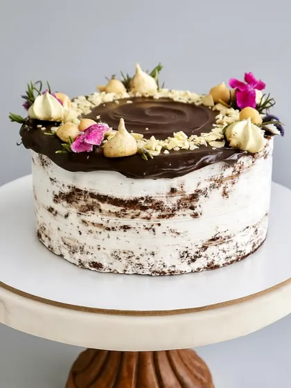 For those who love a bold and nutty cake, I created the Chocolate Hazelnut Naked Cake. It has a decadent chocolate sponge, dark chocolate ganache, a layer of Nutella, and is topped with roasted hazelnuts and almonds for a wonderful crunch.