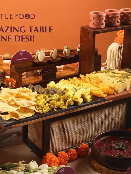 Our Indian grazing table is a feast for the senses. This setup features a variety of regional favorites like dhokla, fafda, and jalebi, alongside innovative dips like pumpkin hummus and beetroot pachadi, offering a modern twist on traditional flavors.