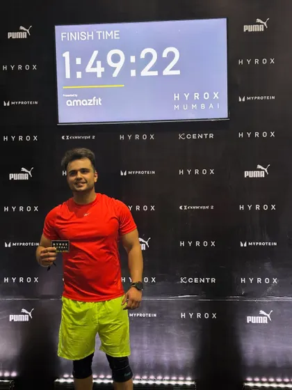 Finishing the Hyrox Men's Pro category in Mumbai. The time on the board is a result of six weeks of specific, dedicated preparation. It wasn't what I expected, but I'm happy I did it and learned from it.