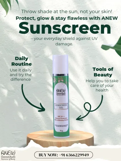 Throw shade at the sun, not your skin. Our Anew Sunscreen Gel with SPF 50++ is your everyday shield against UV damage, enriched with skin-whitening actives in a lightweight, non-greasy formula.