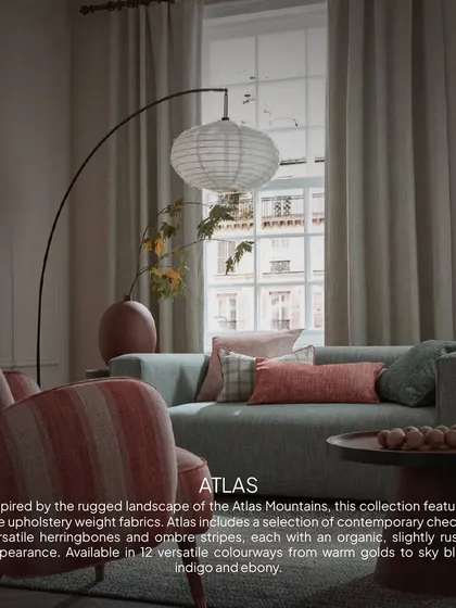Introducing the Atlas collection, inspired by the rugged landscapes of the Atlas Mountains. These upholstery-weight fabrics feature contemporary checks, herringbones, and ombre stripes.