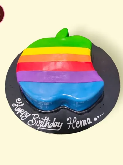 An Apple-logo-themed cake with a rainbow twist. A simple, colorful, and modern design for a fan of the brand.