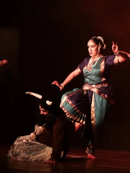 The Goddess vanquishing the demon, a powerful moment of storytelling through dance.