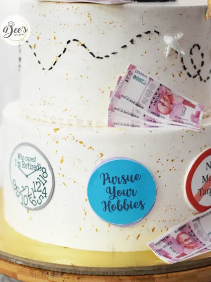 This cake is all about looking forward to new hobbies and a life of leisure.