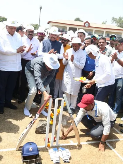 The traditional puja ceremony to mark an auspicious beginning for the Panvel Municipal Corporation's Dilip Vengsarkar Cricket Academy.