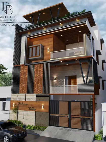 This version of the "Vishnu Villa" render features a different color scheme for the gate and cladding, demonstrating our flexibility in adapting to client tastes.