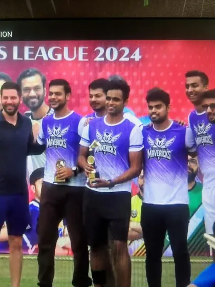 The Gurgaon Mavericks receiving their championship awards. Organizing a corporate league like this is about building a sustained sense of team identity and achievement over several weeks of play.