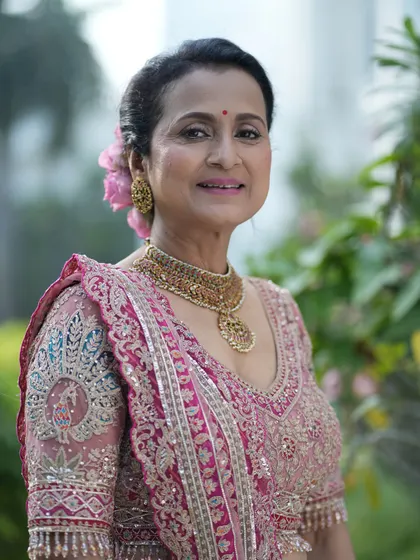 Natural beauty shines at any age. For this look, I used a light hand to create a subtle, fresh-faced glam that enhances her features and complements her elegant pink lehenga.