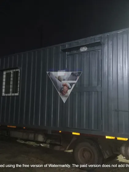 Another view of a portable office loaded onto a truck, ready to be delivered to a client's site. These cabins are built to be moved, offering complete flexibility for businesses with changing locations.