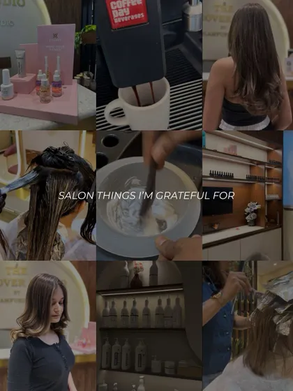 A collage of the salon things I'm grateful for. From mixing the perfect color formula to serving a fresh coffee, it's the little moments that make our studio feel like home.
