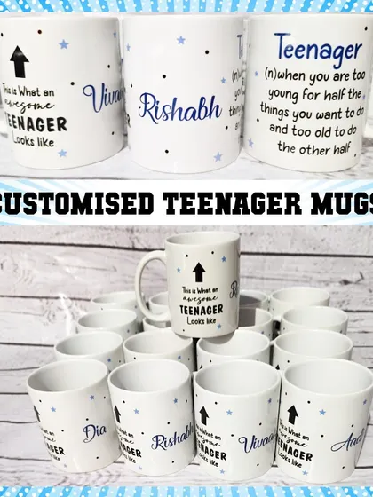 These "Awesome Teenager" mugs are a fun and unique gift for a 13th birthday party. Each one was personalized with a guest's name.