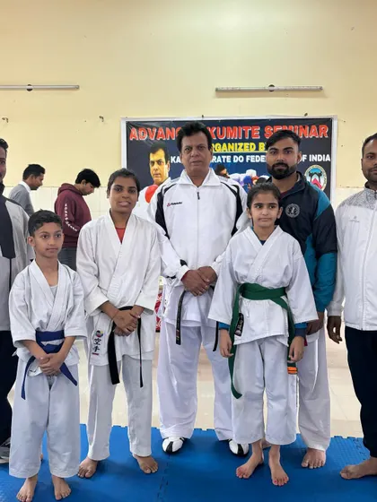 Students of all ages, from young prospects to senior fighters, with Hanshi Bharat Sharma during an Advanced Kumite Seminar. We believe in building a strong foundation from a young age.