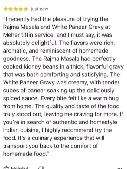 We feel so happy when our customers love the food. This review for our Rajma Masala and Paneer gravy shows the kind of authentic, homestyle experience we aim to provide with every meal.
