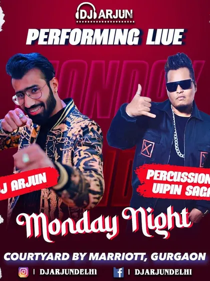 A poster from another high-energy Monday night gig with my percussionist partner. We turn every night of the week into a weekend party.