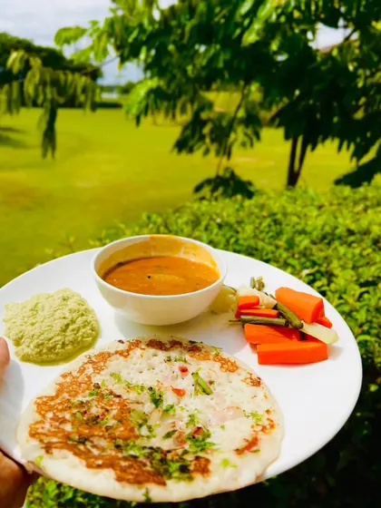 Your meals are a vital part of your healing. I serve a nourishing Satwik diet, like this simple uttapam, which is light, flavorful, and feels like wholesome home-cooked food.