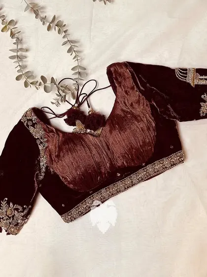 The front of the blouse, highlighting the beautiful drape of the velvet.