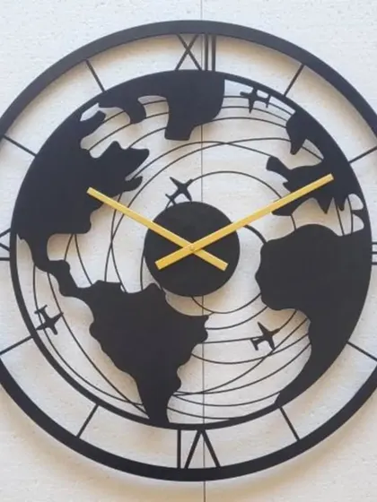 This wall clock combines a world map with Roman numerals and airplane motifs. It's a detailed and imaginative piece for anyone who loves travel, geography, and unique design.