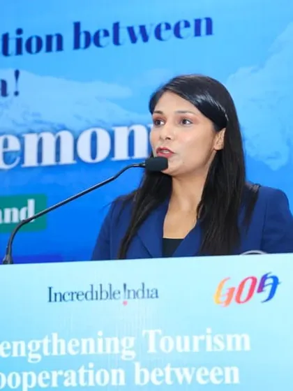 A close-up shot while delivering the opening address for the tourism MOU signing ceremony. Clear and articulate communication is key when hosting events with government officials and media present.