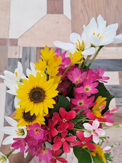 Another angle of my homegrown bouquet. I can help you plan a garden that gives you flowers for cutting.