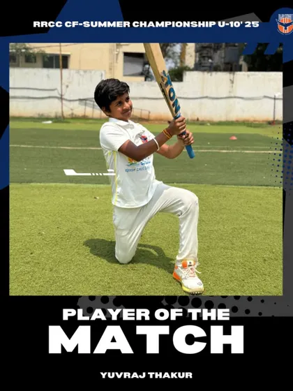 Yuvraj Thakur posing with his Player of the Match award after a blistering 67 off 32 balls in the RRCC U-10 Summer Championship.