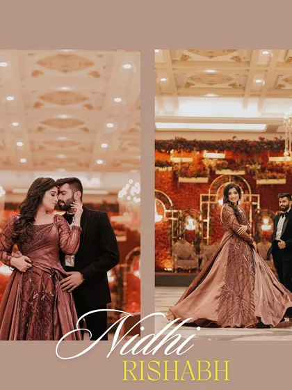 A collage from an engagement shoot, featuring a romantic embrace and a full-length shot of the couple, beautifully showcasing their chemistry and style.